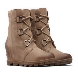 Sorel Joan of Arctic Wedge Boots 6 Ash Brown Lace Up Combat Ankle Booties